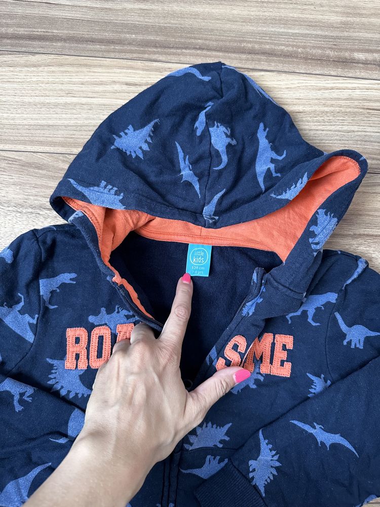 Granatowa bluza rozpinana 128 dinozaury dinozaur