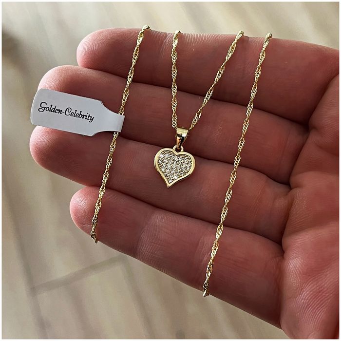 Złoty Naszyjnik Serce / Łańcuszek Z Serduszkiem 925/585 Prezent Dla Ko