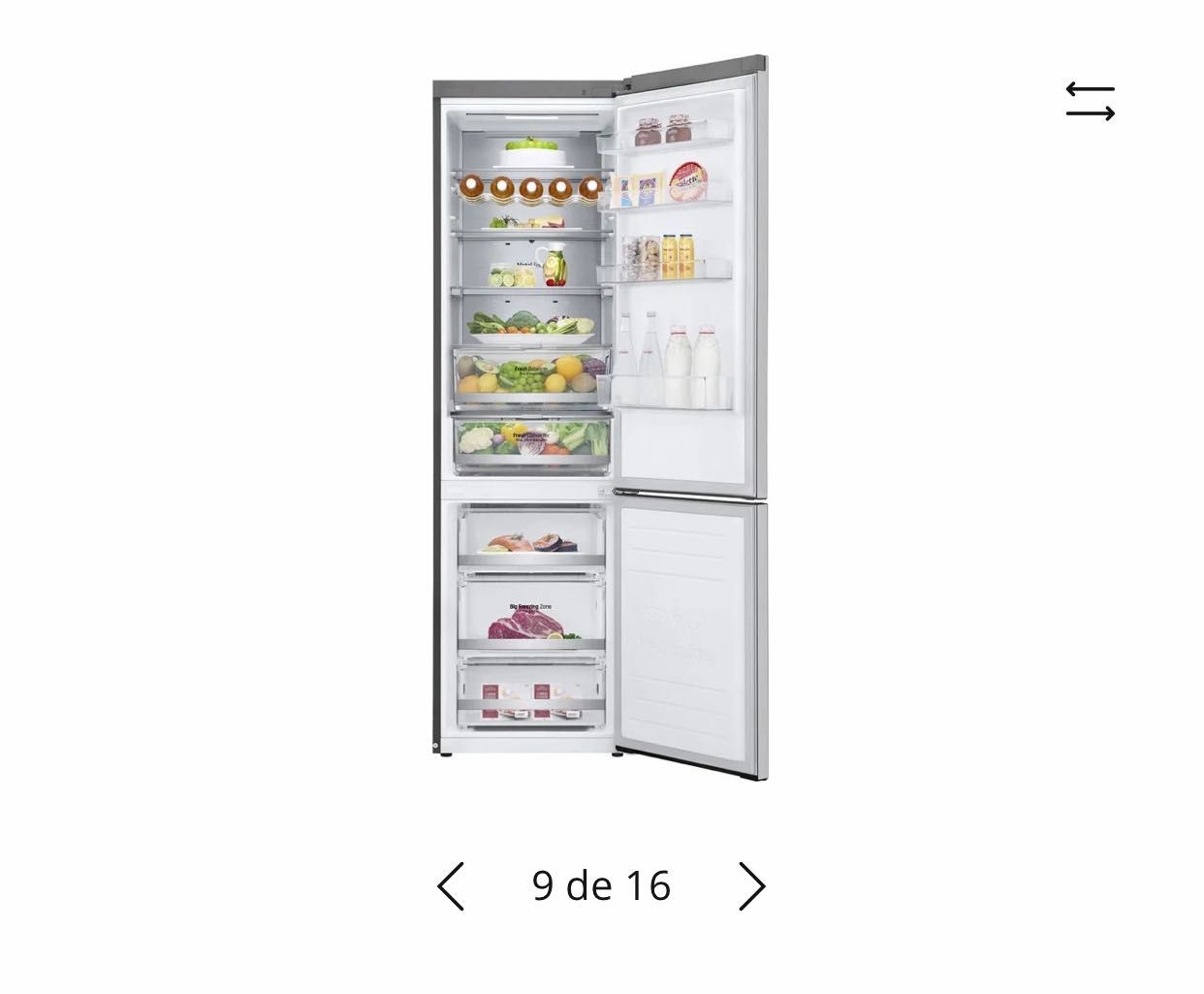 Frigorífico Combinado LG GBB72NSUCN (No Frost - 203 cm - 384 L - Inox)