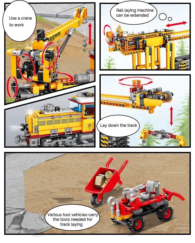 Pociąg klocki kompatybilny Lego technic tory napęd elektryczny światła