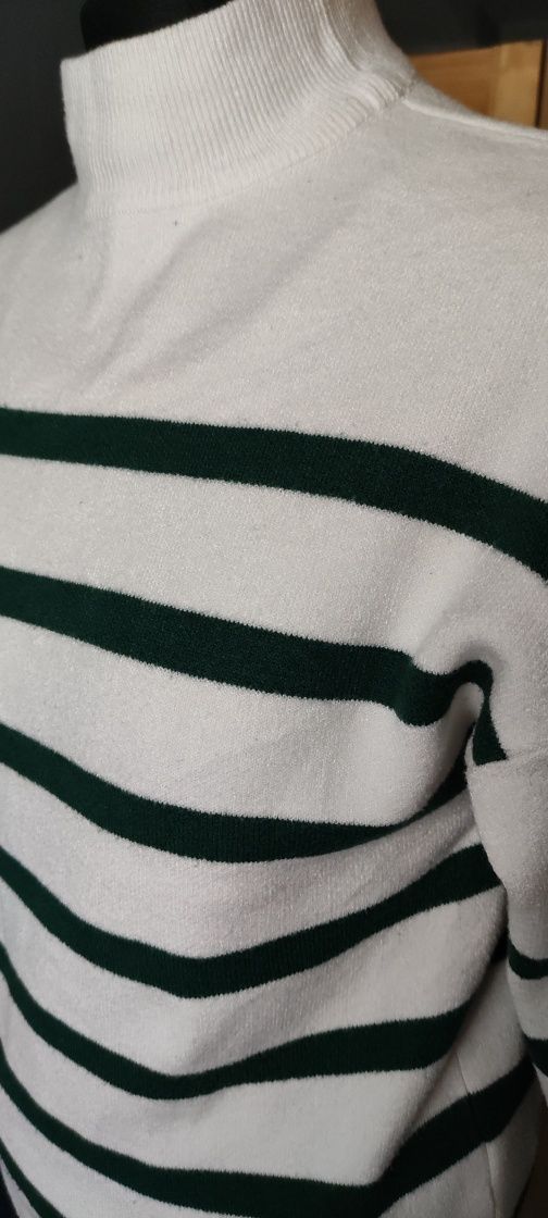 Biały sweter w zielone paski Primark S XS