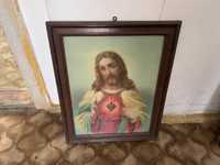 Jezus serce - piękny stary zabytkowy obraz oleodruk w świetnym stanie
