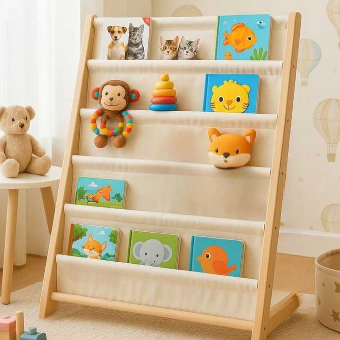 Regał na Książki Montessori – Drewniany Organizer 6 Półek NOWY