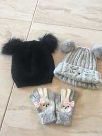 Czapeczki i rękawiczki zimowe dla dziewczynki roz 54