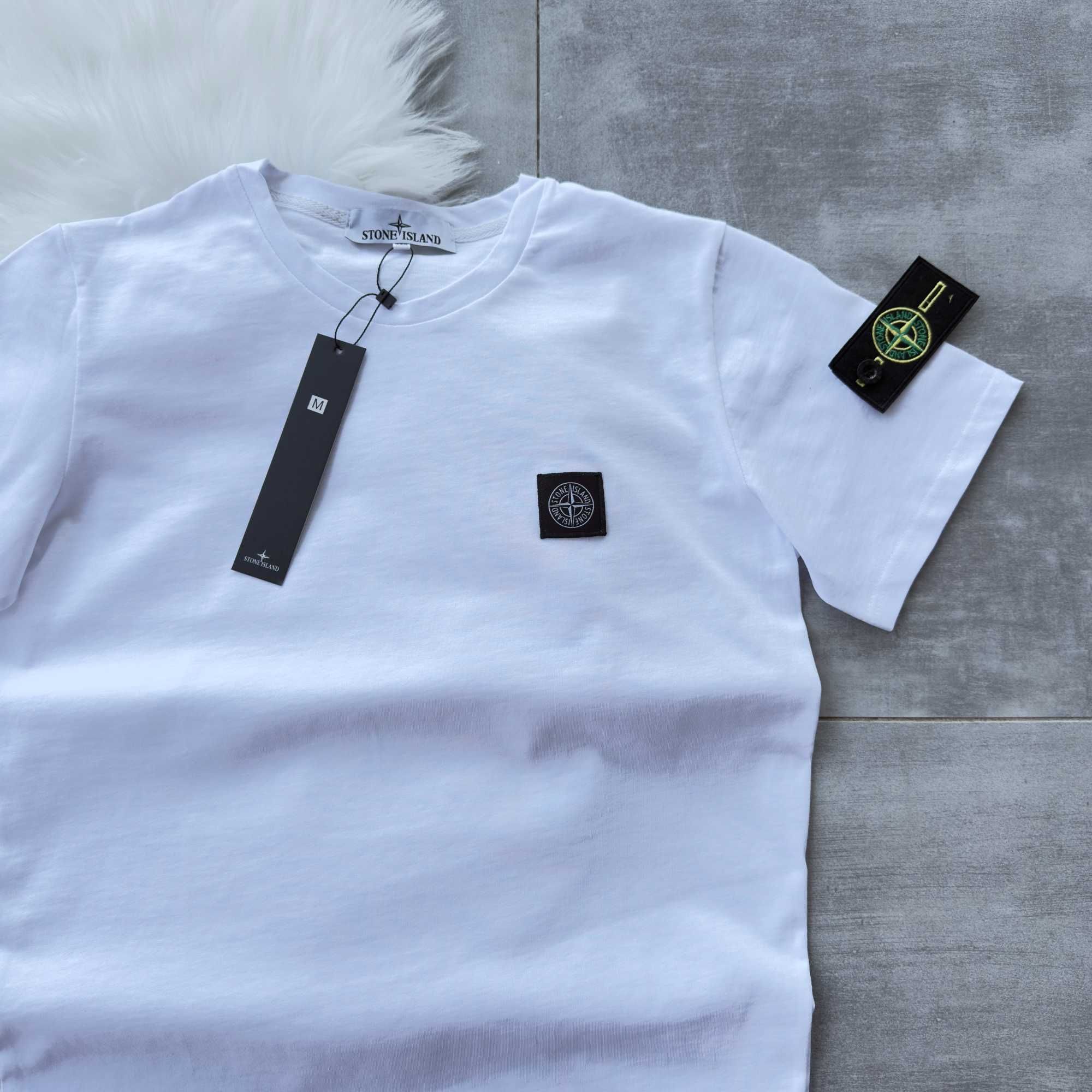 Літній костюм Stone Island | Біла футболка + чорні шорти | + Подарунок