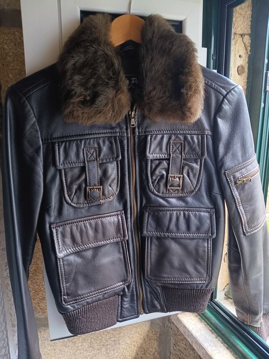 Blusão de pele estilo aviador