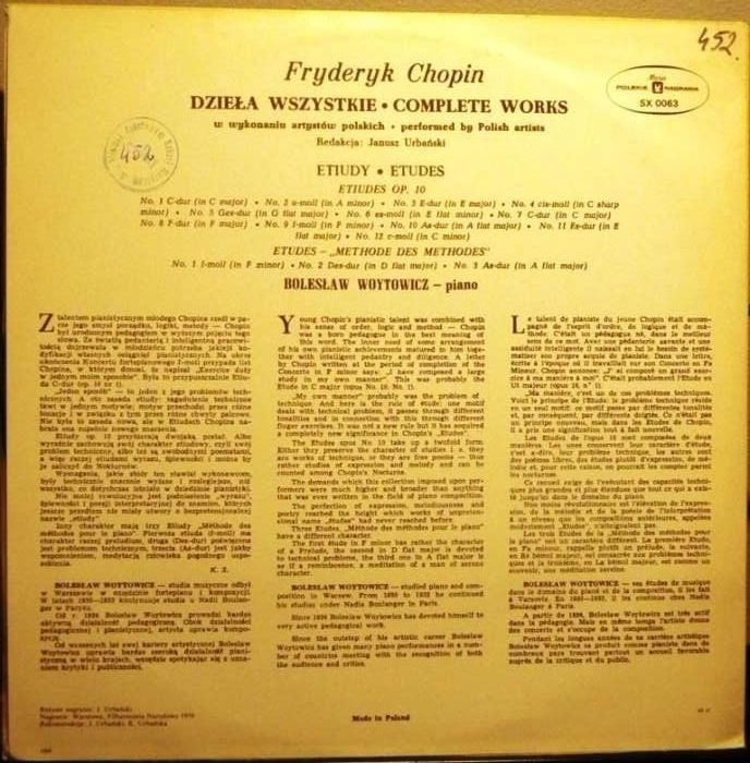 Chopin - Etiudy op 10 - Czarna płyta winylowa