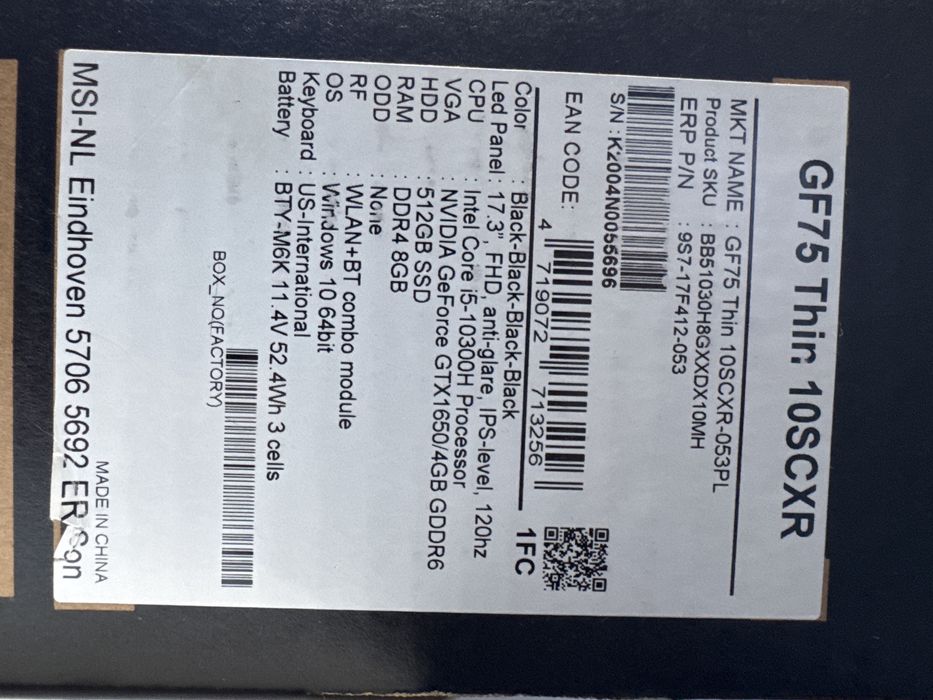 Laptop msi GF75 17.3” USZKODZONY