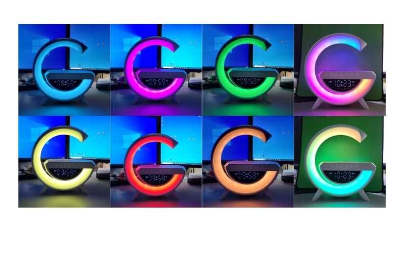 LAMPKA LED RGB Ładowarka INDUKCYJNA QI Głośnik budzik Radioi Zegar Usb