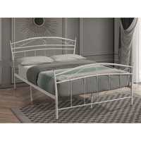 Białe metalowe łóżko z materacem