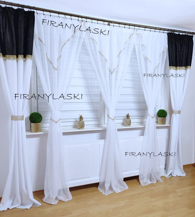 Firana 400x250 firany biało czarne do pokoju salonu