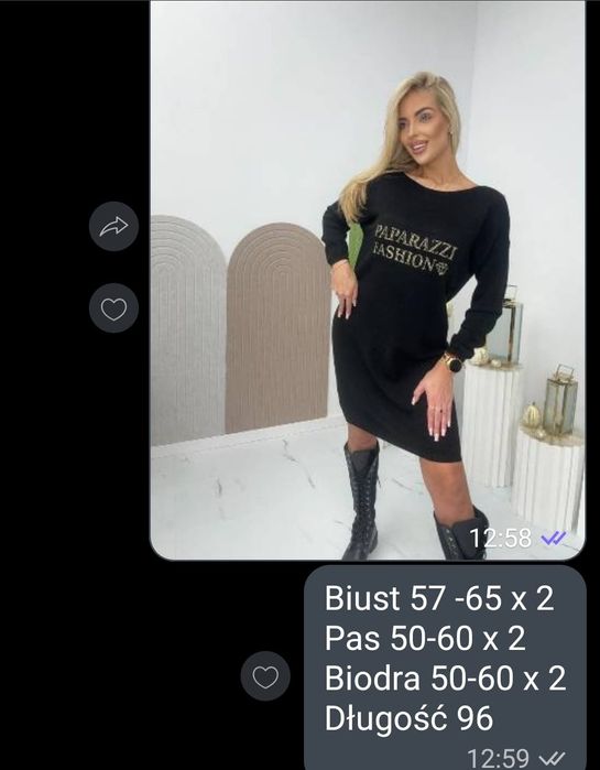 Piękna sukienka dzianinowa złote cyrkonie logo paparazzi