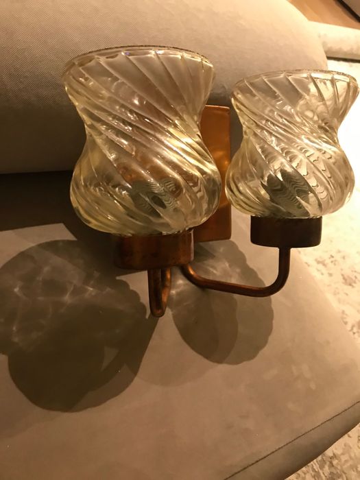 Stary kinkiet mosiężny kinkiet ze szklanymi kloszami Zabrze Elmed