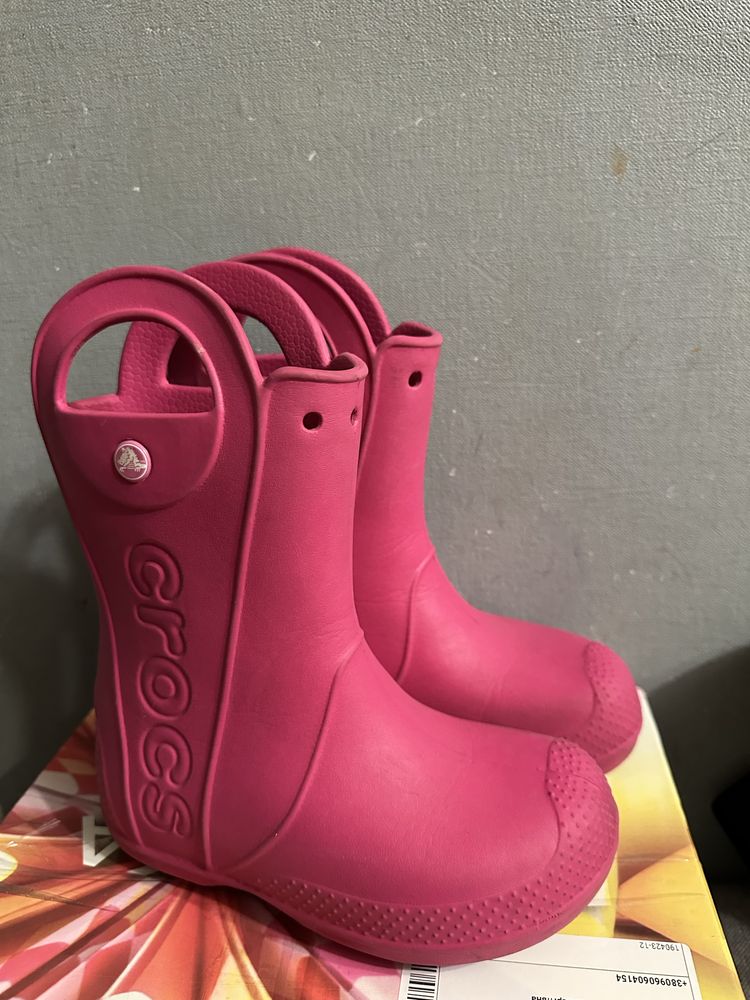 Сапоги чобітки дитячі Crocs рожеві дитячі J1 рожеві
