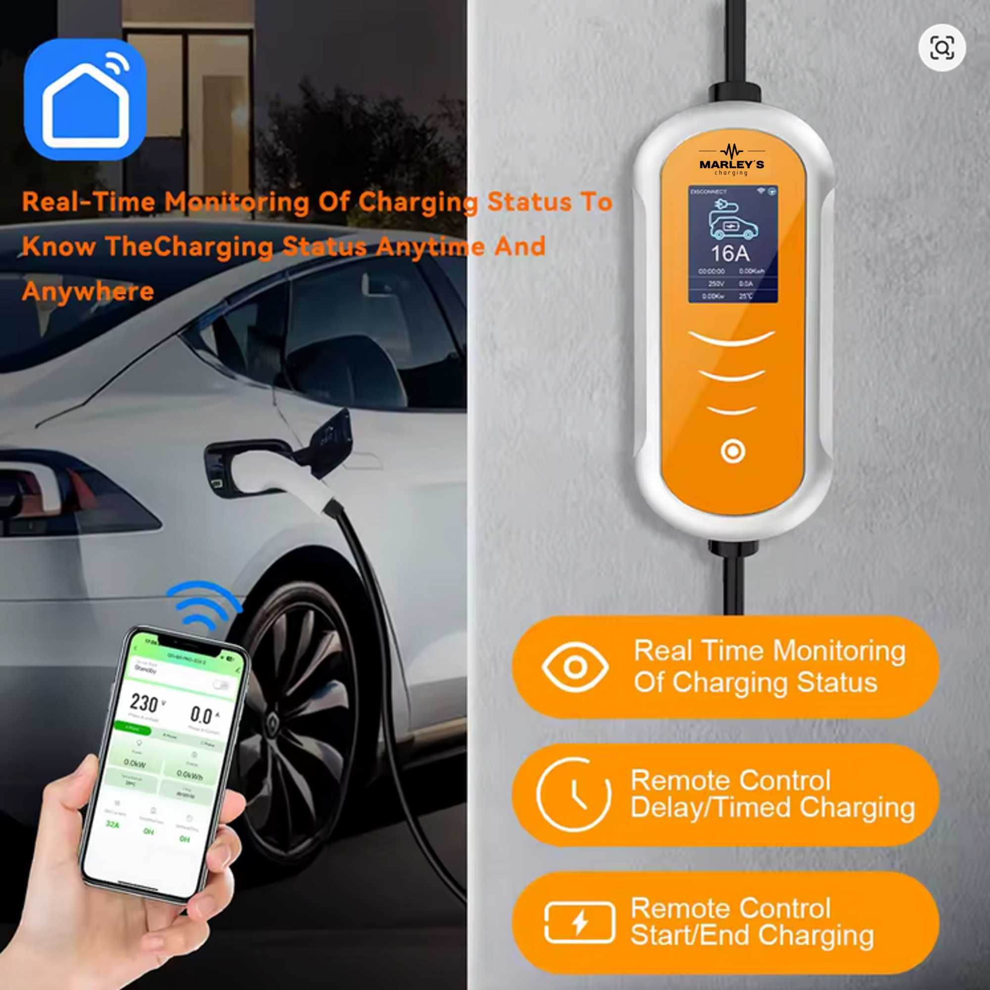 Carregador Portátil 11 kw - 16A -Tipo 2 - C/ APP WI-FI