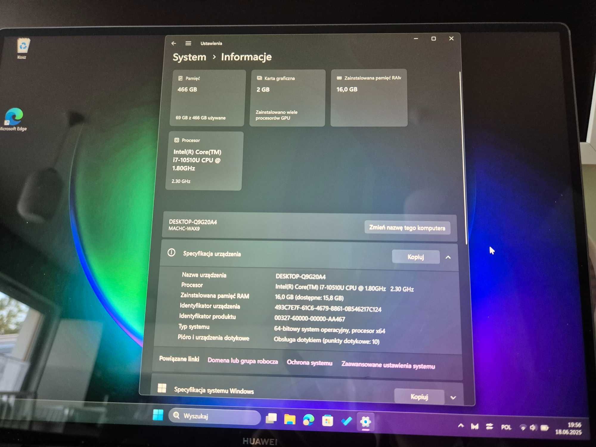 Dotykowy Ultrabook MateBook X Pro 2020 i7 / 16GB / 512GB / MX250