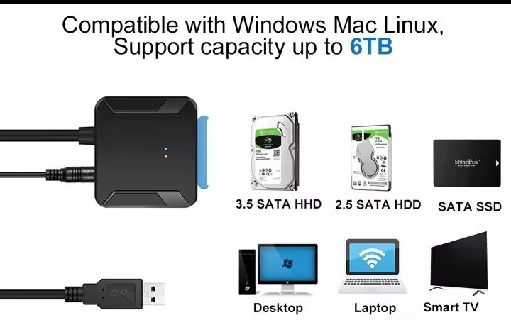 Adapter kabel przejściówka SATA 2.0 3.0 dysku hdd 2,2-3,5 cale do USB