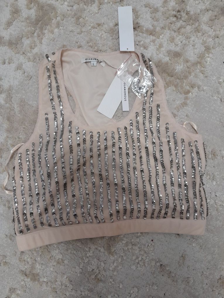 Crop top imprezowa bluzka podkoszulek cekiny m l glamorous kobieca