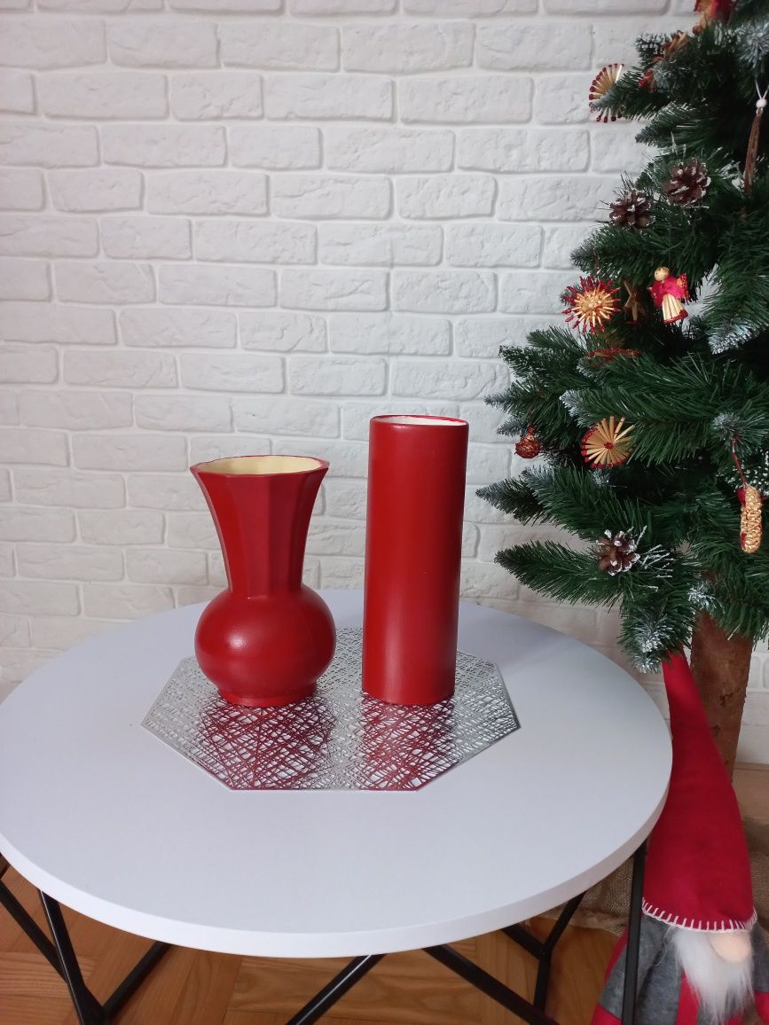 Piękne, duże dwa WAZONY ceramiczne, CZERWONE dekoracyjne jak Nowe