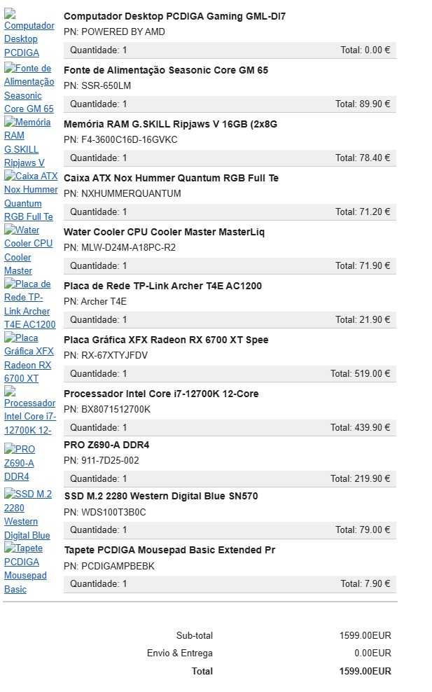 Z690+I7+RX 6700XT, 32gb etc.. 8 meses garantia loja.