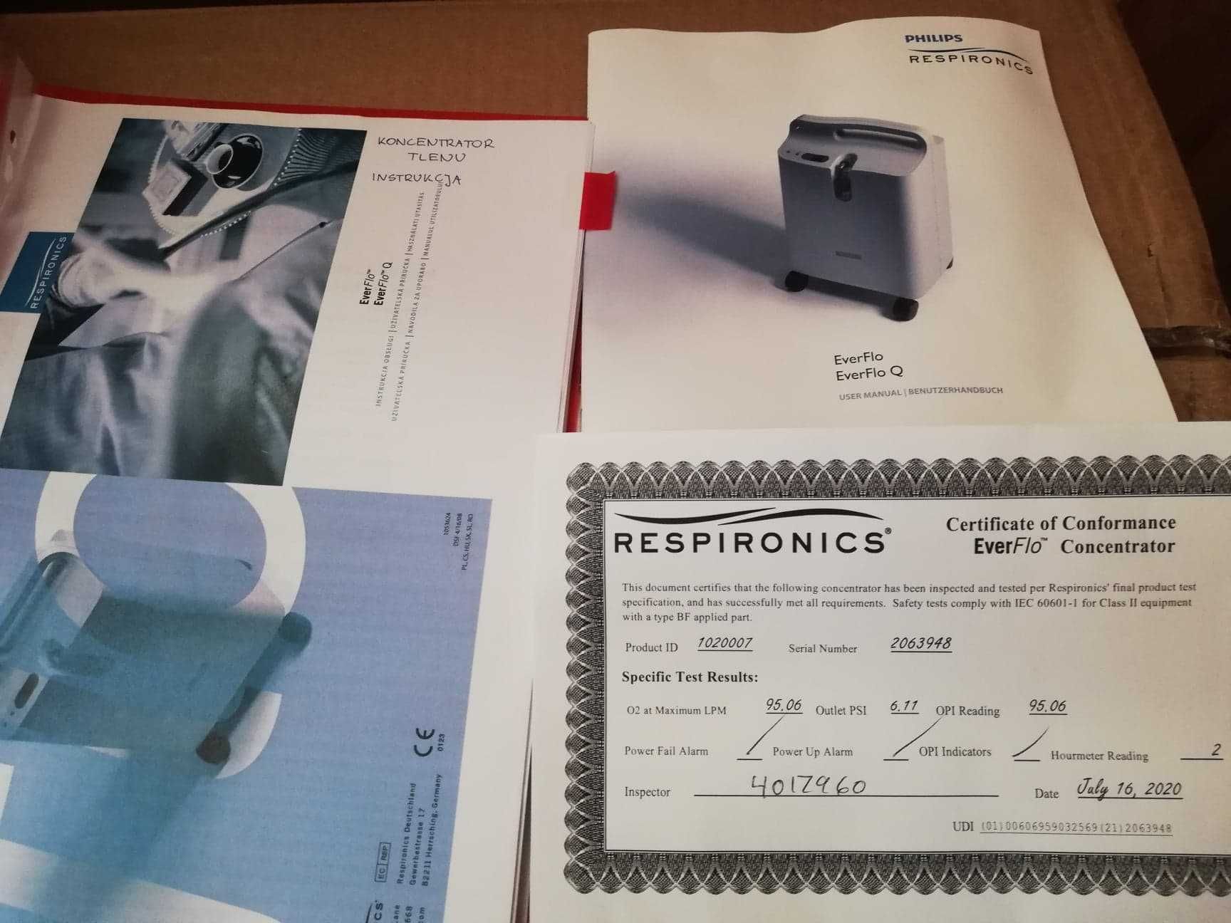 Koncentrator tlenu Philips Respironics EverFlo z oprzyrządowaniem