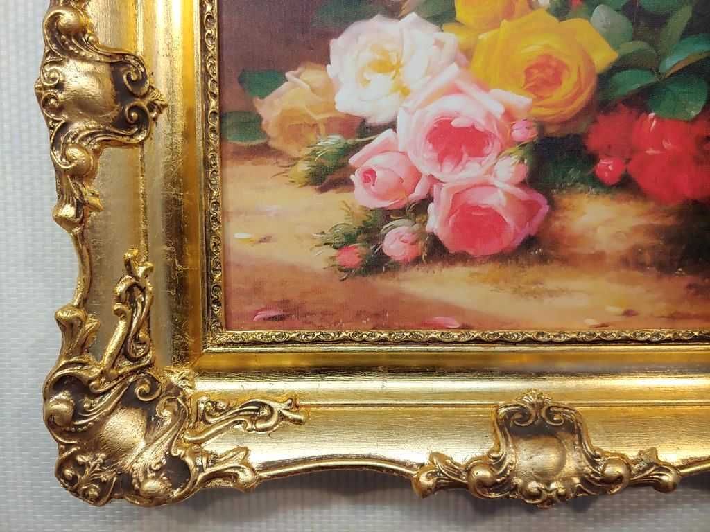 Róże. Obraz w złotej stylowej ramie (Reprodukcja) 59x49 cm
