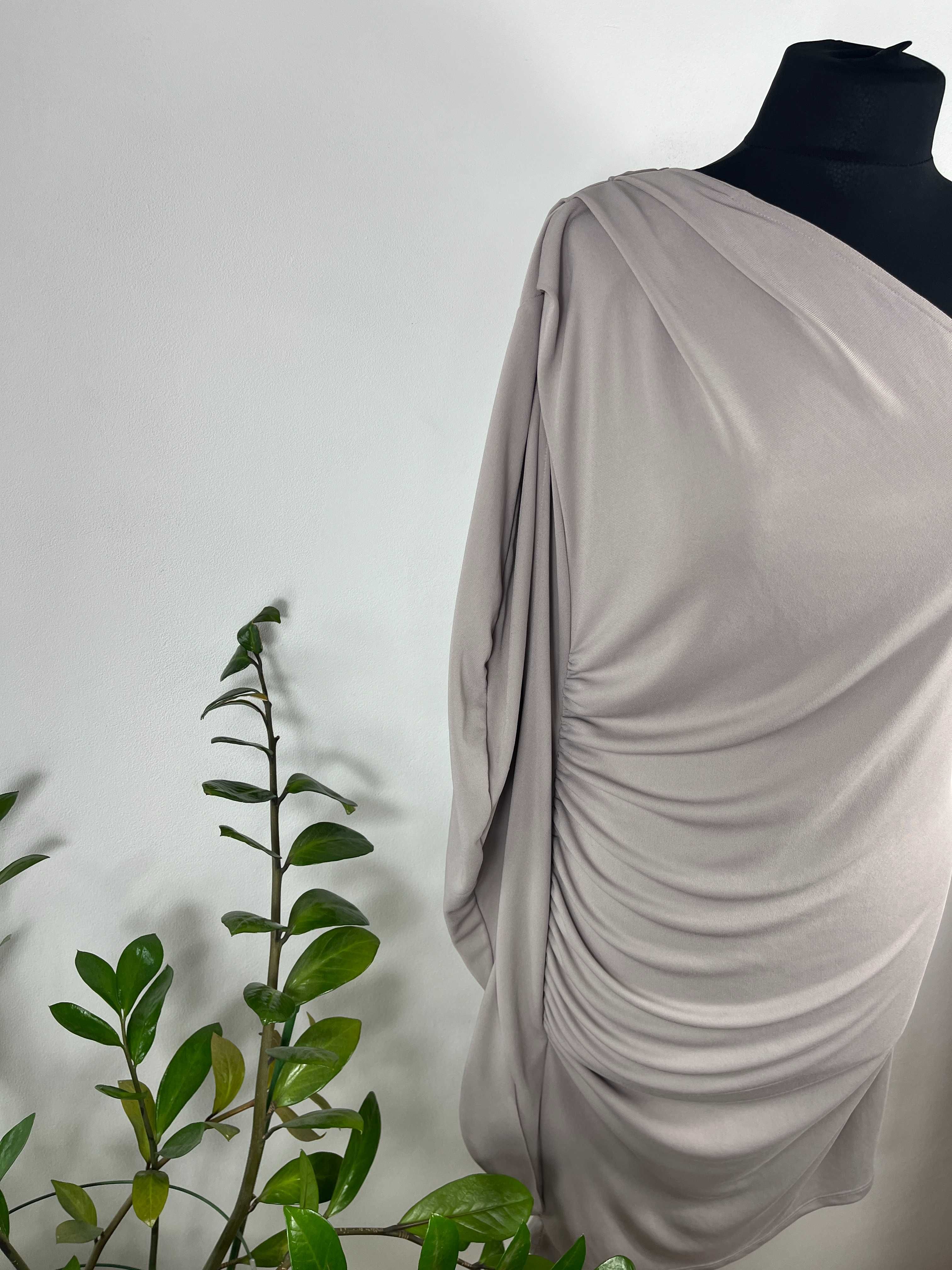 Beżowa szara sukienka na jedno ramię Asos rozmiar L/XL