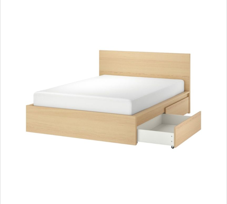 Łóżko Malm, IKEA 180x200, ze stelażem i szufladami