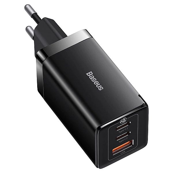 Szybka ładowarka sieciowa GaN 2xUSB C 1xUSB 65W Baseus GaN5 Pro + kabe