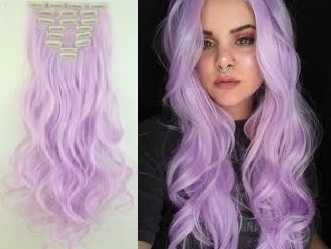 Doczepiane włosy clip in pastelowy fiolet 65 cm 8 tresek