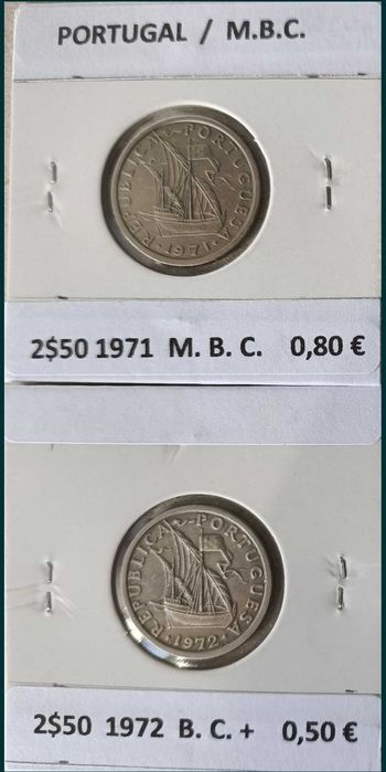 14 Moedas da 2⁰ República Portuguesa de 2,50 escudos Níquel