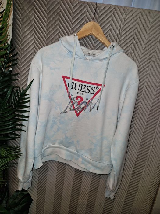 Bluza ICON logo blue Guess M oversize tie dye cyrkonie napis