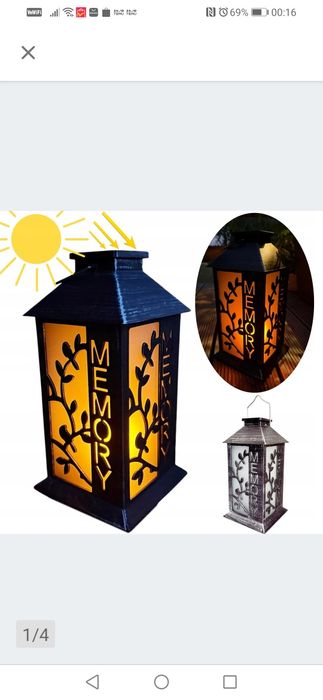 Latarenka lampion znicz solarny z wkładem LED 28x14 cm.