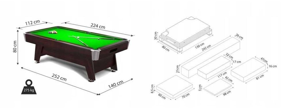 Stół bilardowy - Radley Diamond 8ft (płyta kamienna | system spływowy)