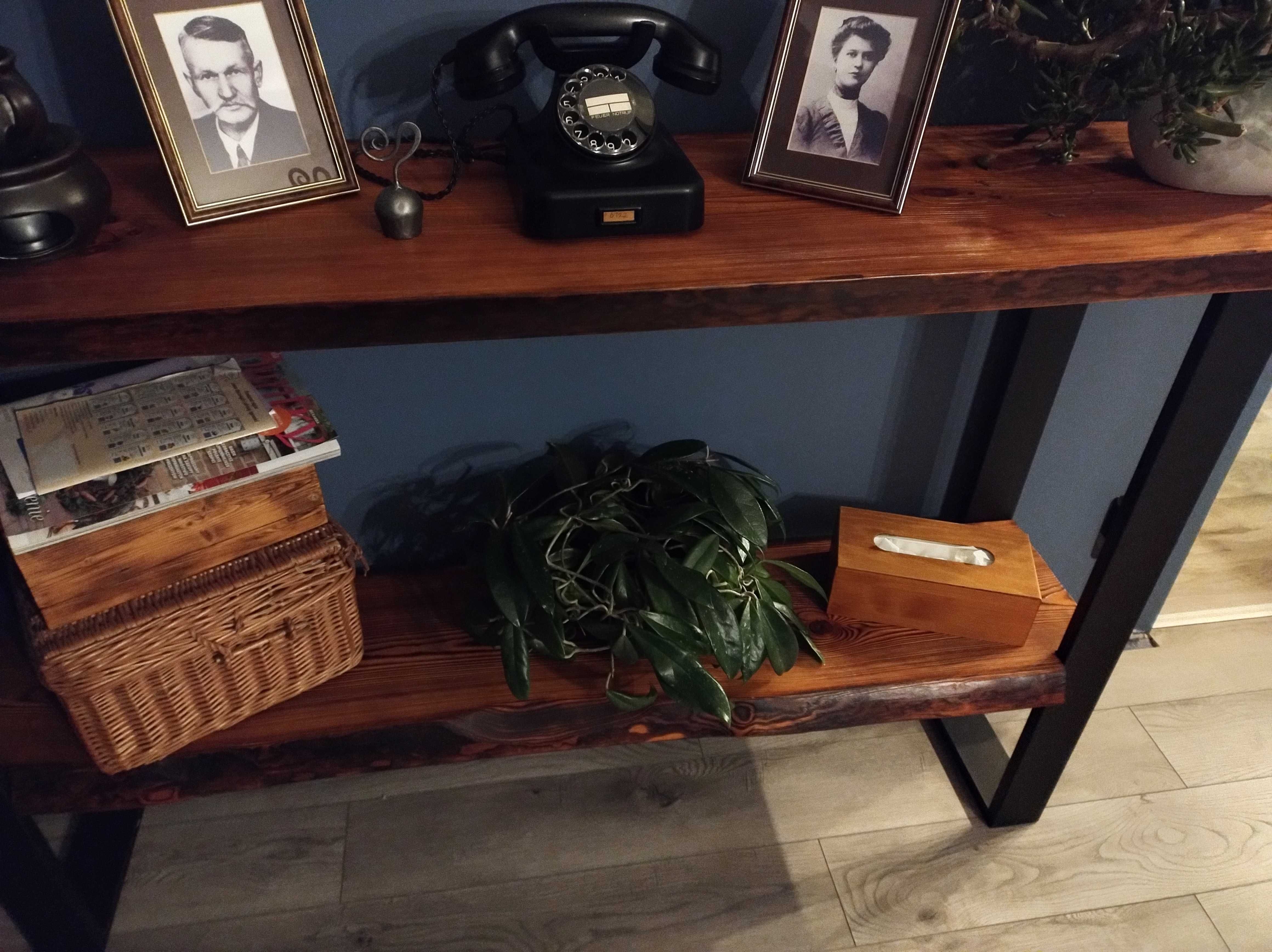 Duża konsola stolik loft industrial live edge naturalna krawędź oflis