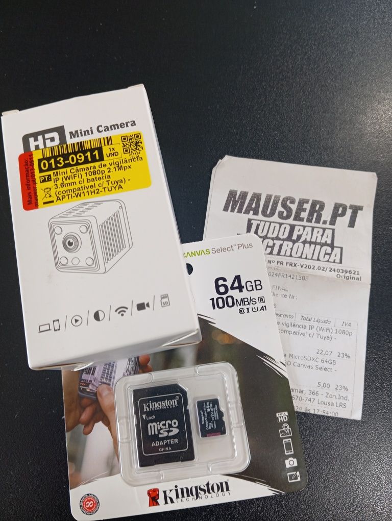 Mini-camara wi-fi com cartão 64 GB