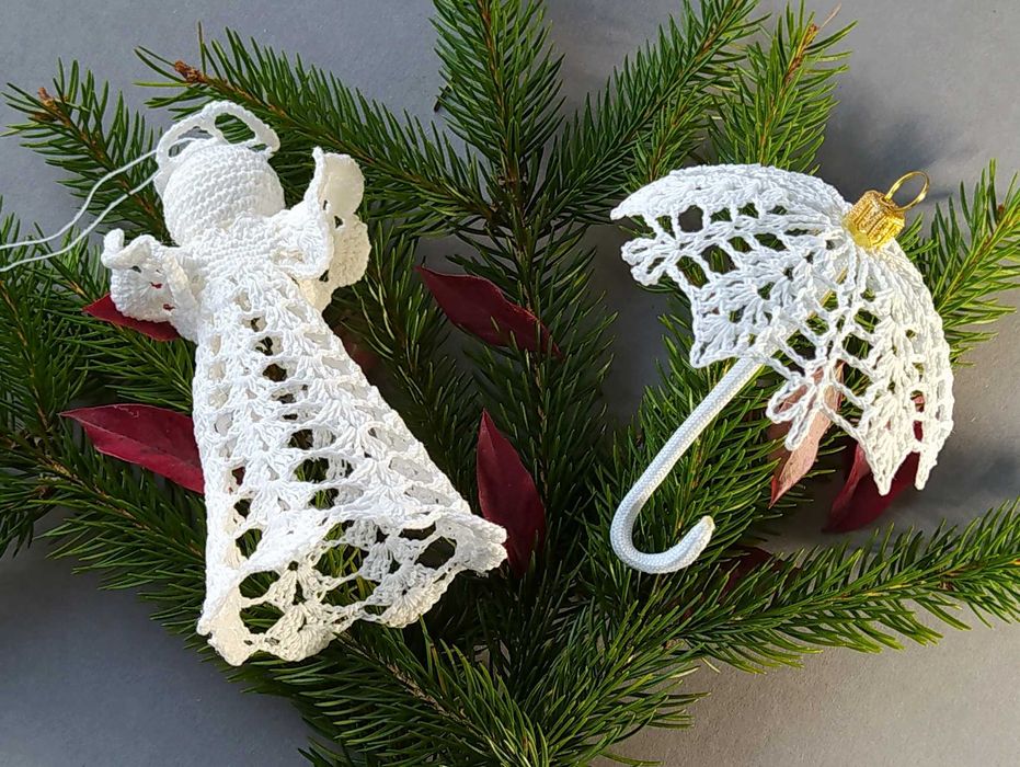 Ozdoby Choinkowe wykonane na Szydełku. Parasolki z zawieszką