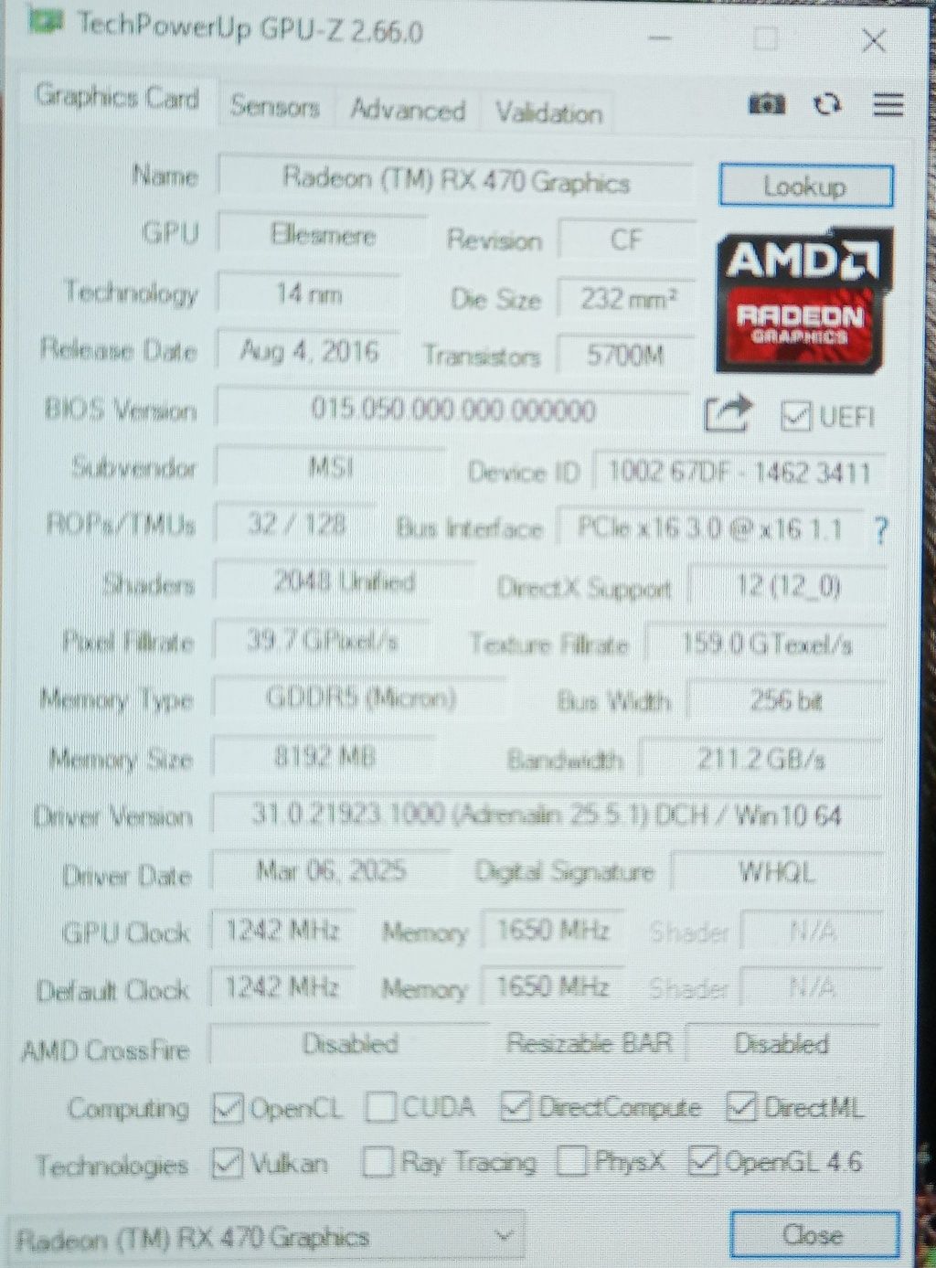 Видеокарта XFX RX470 8GB