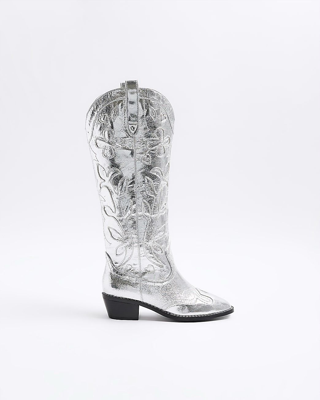 River Island 39 Srebrne Kozaki Kowbojki H17911