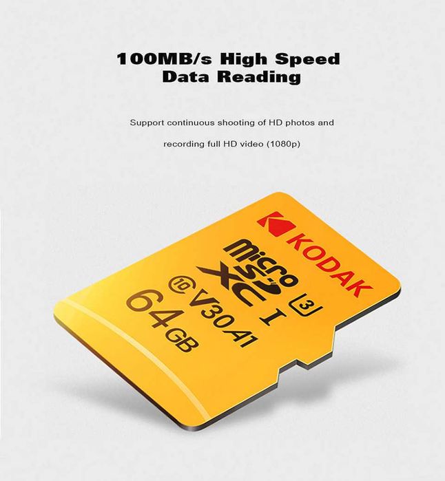 Karta Micro SD Kodak 64GB kl 10, zapis 100 MB/s odczyt 80 MB/s