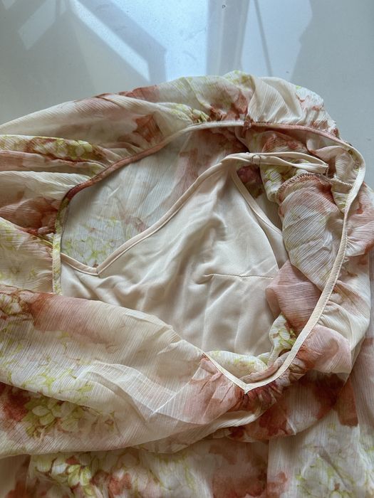 Sukienka maxi H&M w kwiaty rozmiar M beżowo-brązowa halka