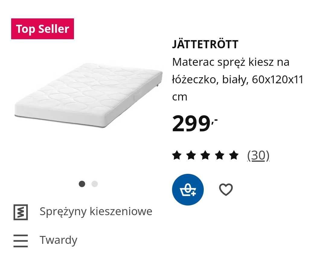 Łóżeczko dla dziecka z szufladą Ikea białe 60x120 plus materac