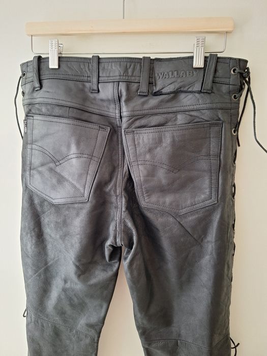Spodnie skórzane, prawdziwa skóra, wiązane z boku Wallaby