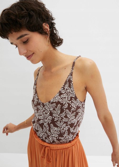 B.P.C top na cienkie ramiączka brązowy w białe wzory ^48/50