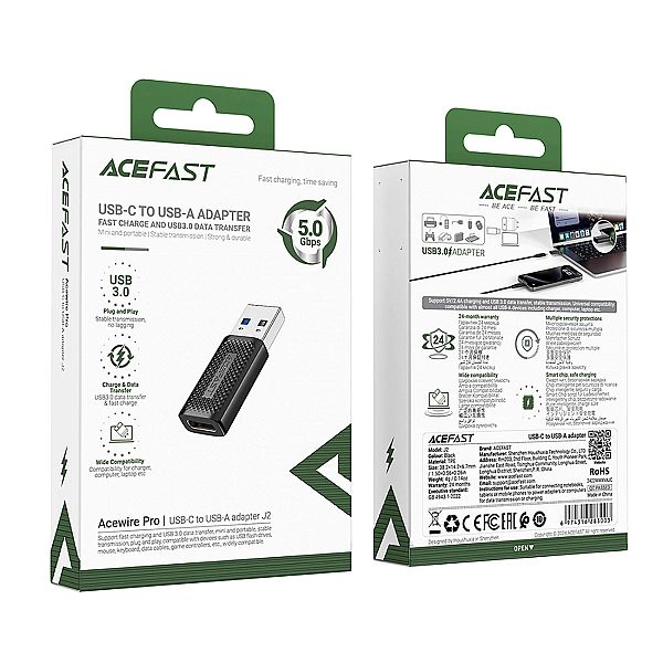 Adapter Acefast J2 USB-C 3.0 (żeński) do USB-A 3.0 (męski) 5Gb/s - cza