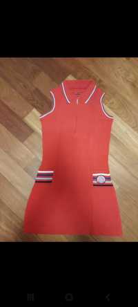 Sportowa dresowa czerwona sukienka M na suwak z kołnierzykiem