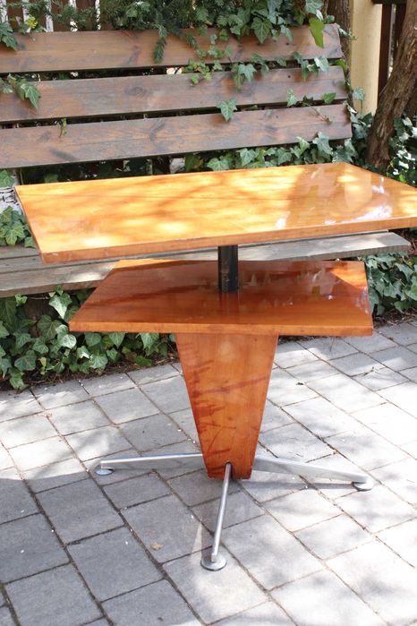 Zabytkowy stolik art deco, poziomowy, obracany blat, antyk, dowóz