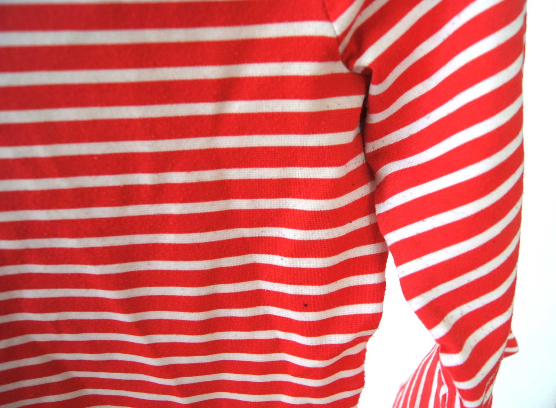 Biało czerwona sukienka tunika w paski z 3/4 rękawem pasy koralowa 34