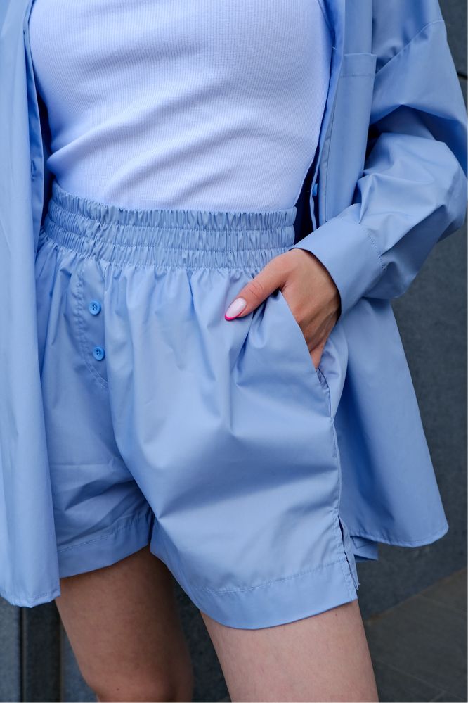 Женский Костюм рубашка с шортами котон 2 цвета голубой лайм