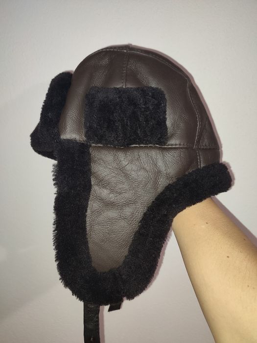 Czapka Uszatka pilotka skórzana